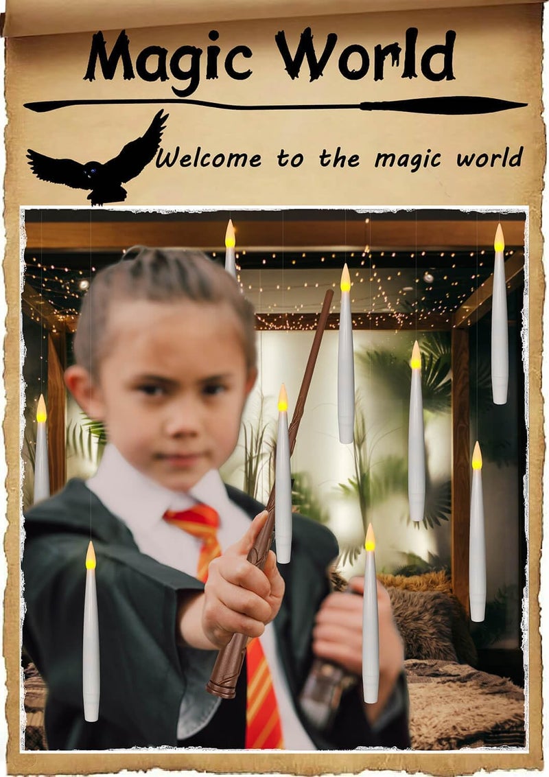 Leejec 20pcs Flameless Taper Floating Candles with Magic Wand Remote, Flickering Warm Light, Battery Operated 6.1" LED Electric Window Candle, Decor for Christmas, Wedding, Halloween, Birthday Party - Image 2